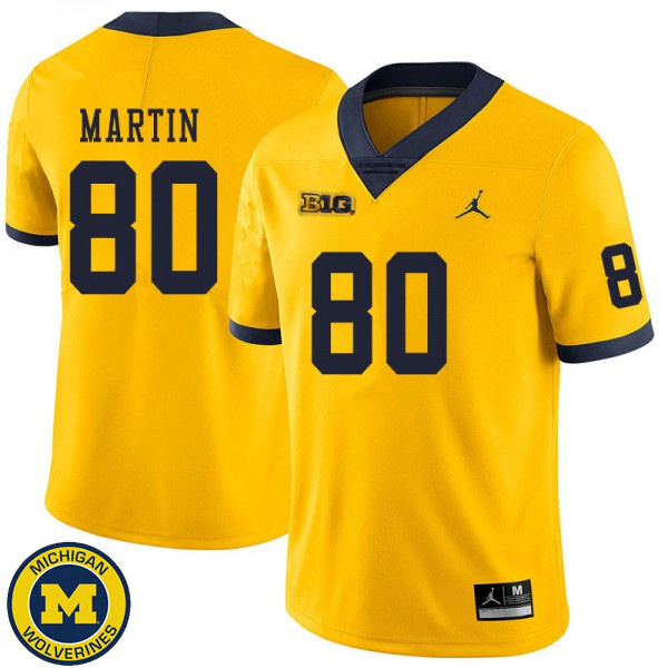 Men Michigan Wolverines #80 Oliver Martin Yellow Player Football Jersey